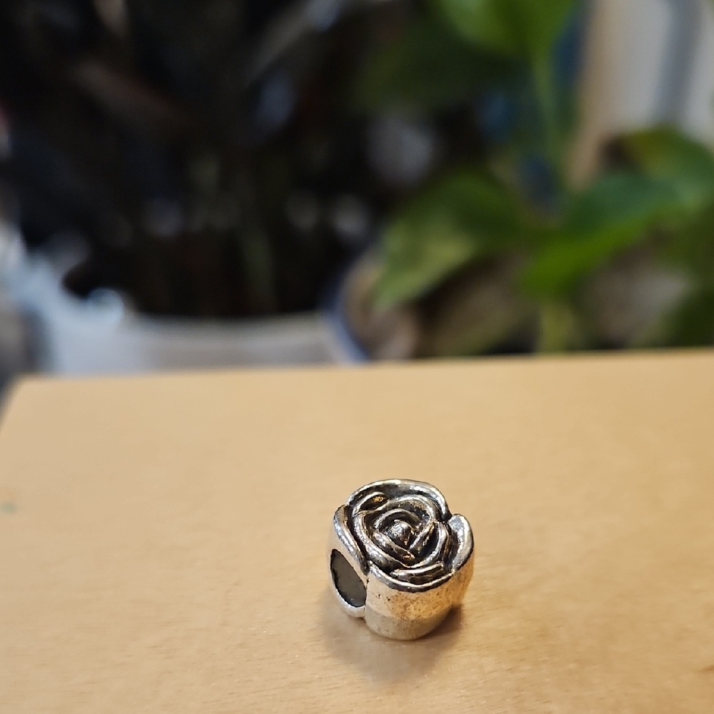 Silver Rose Charm Bead